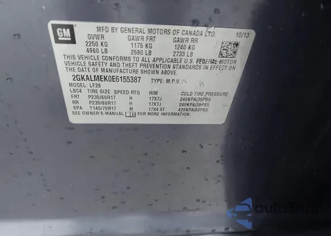 2014 GMC Terrain Sle-1 z USA, uszkodzony, nr VIN 2GKALMEK0E6155387